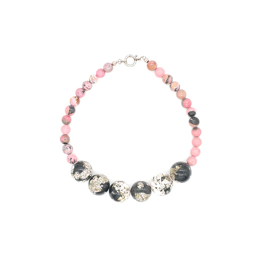 Moyo: Rhodonit, Pink Snowflake Obsidian above
