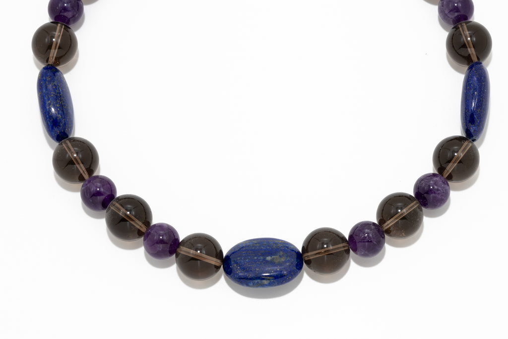 Nuru na Bluu Necklace: Amethyst, Crystal Quartz, Lapis