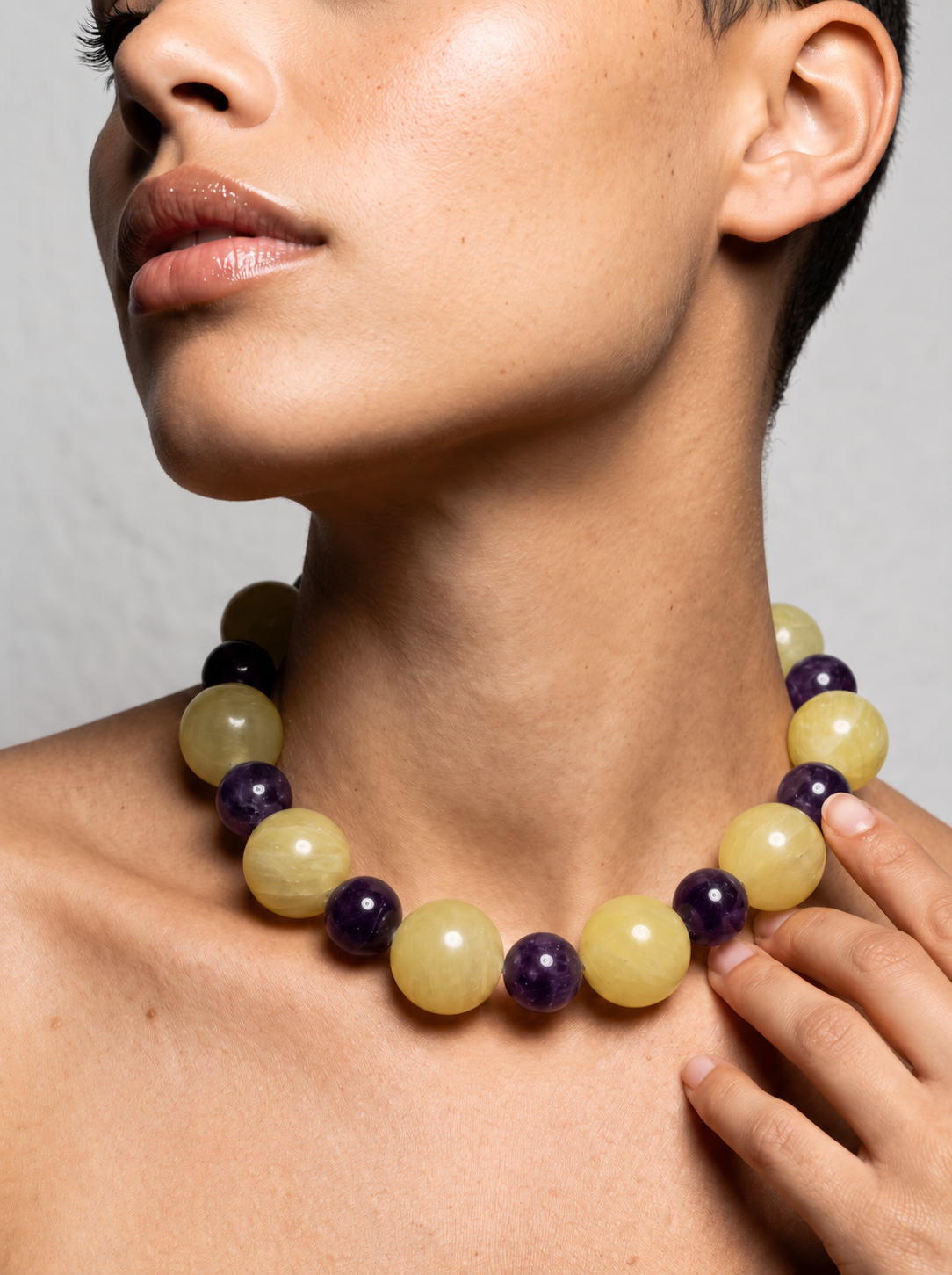 Kinga Necklace: lemon calcite, Amethyst
