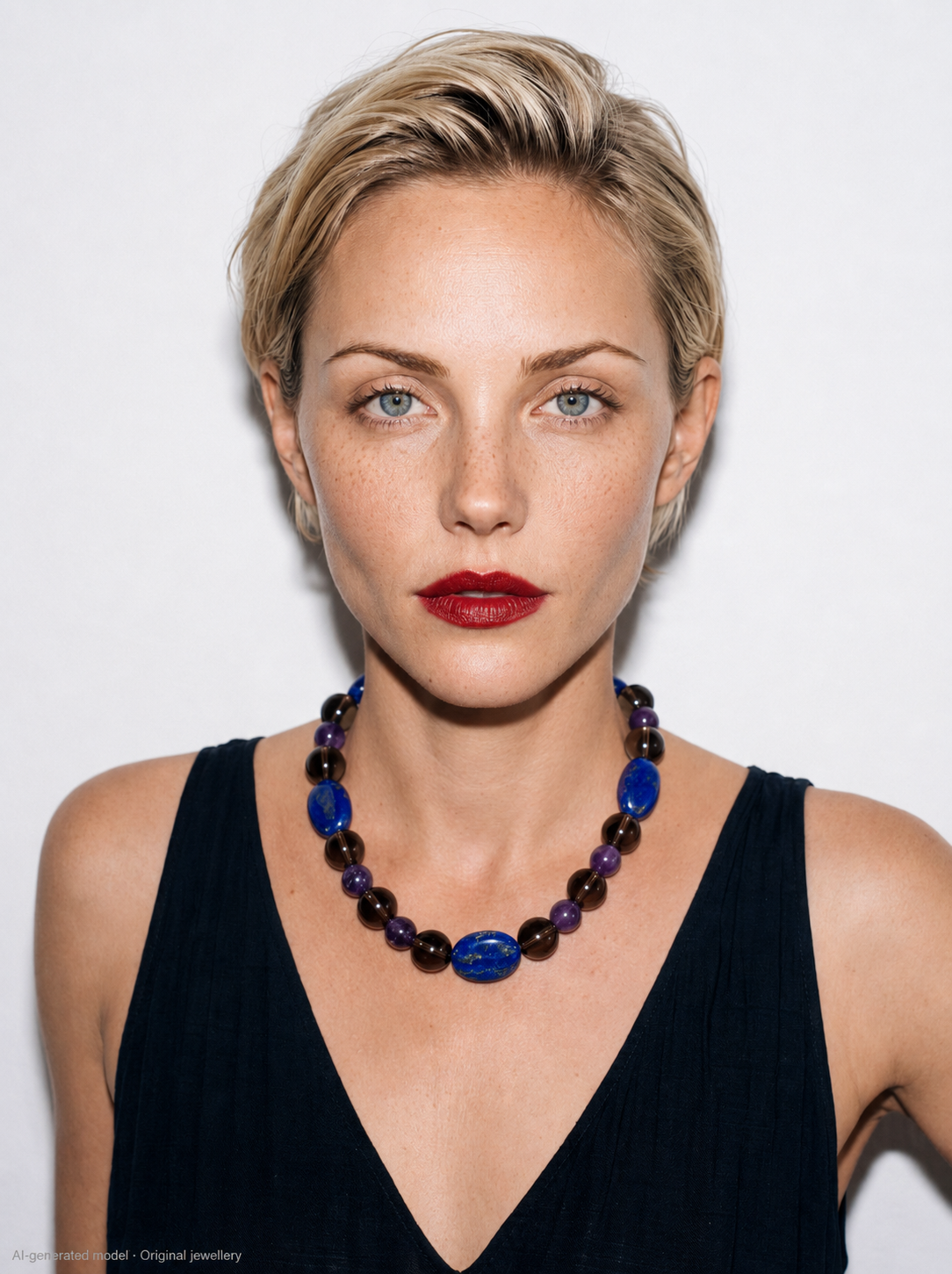 Nuru na Bluu Necklace: Amethyst, Crystal Quartz, Lapis