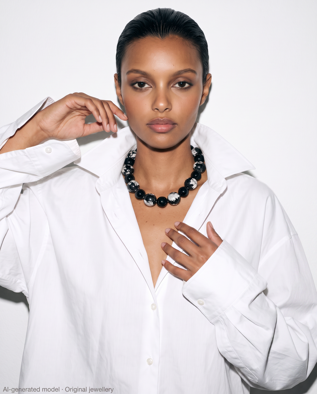 Siri Necklace: snow flakes obsidian, onyx