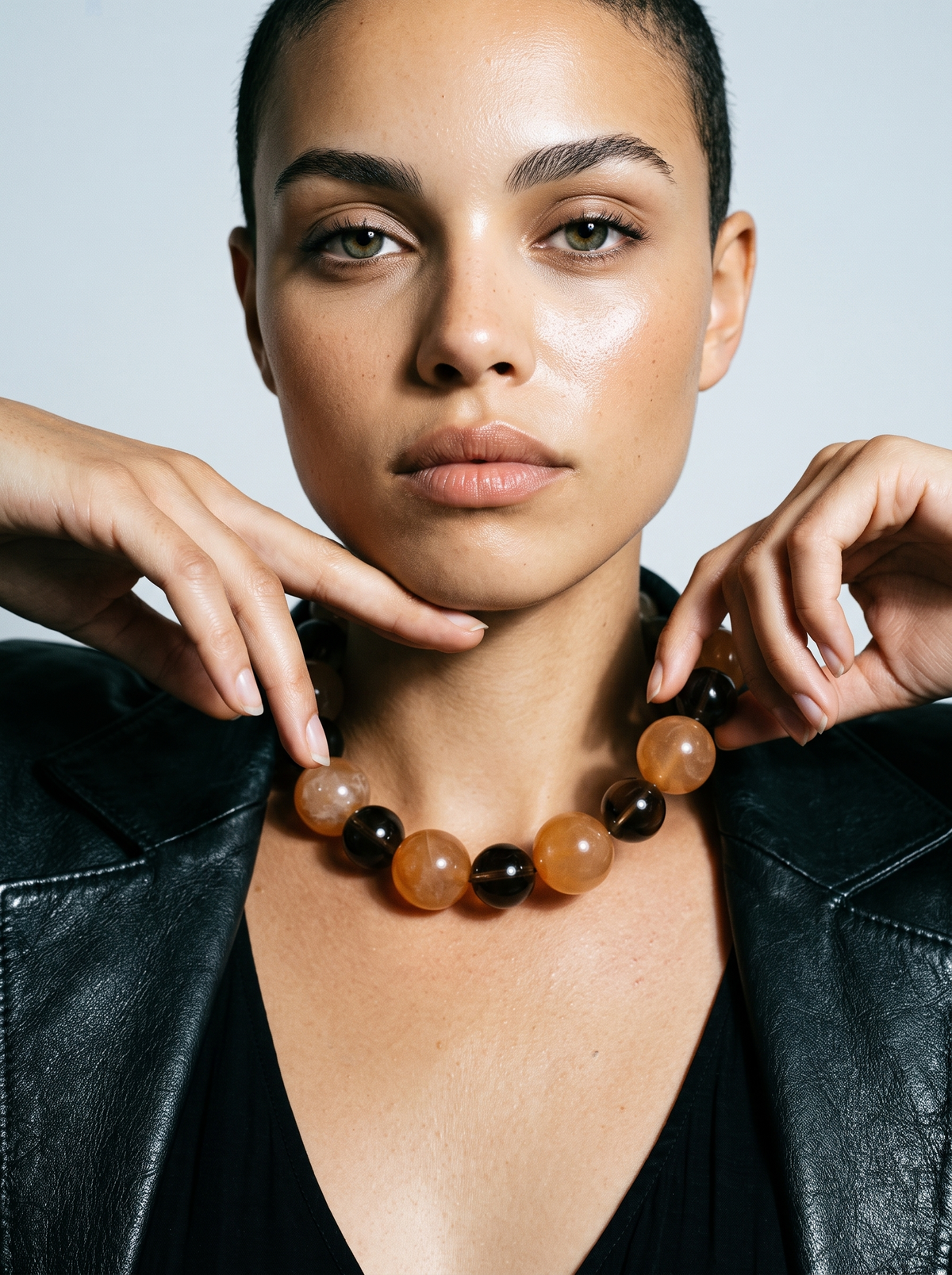 Raha Necklace: Orange Calcite, Smoky Quartz